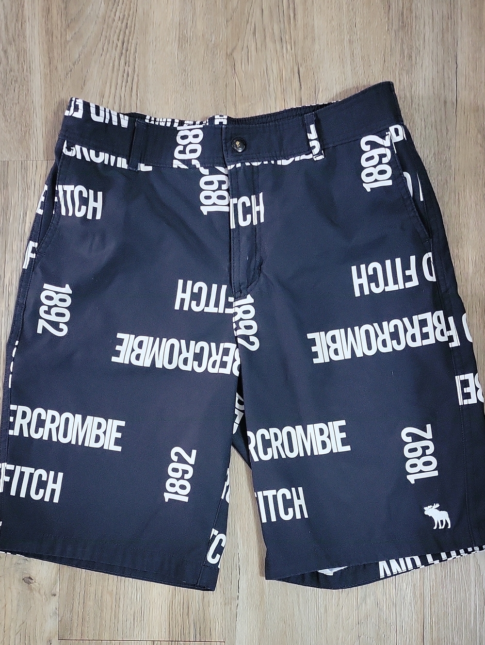 Abercrombie & Fitch Navy Swim Trunks with White Logo Print